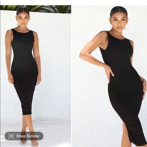 Black ribbed high neck midi dress